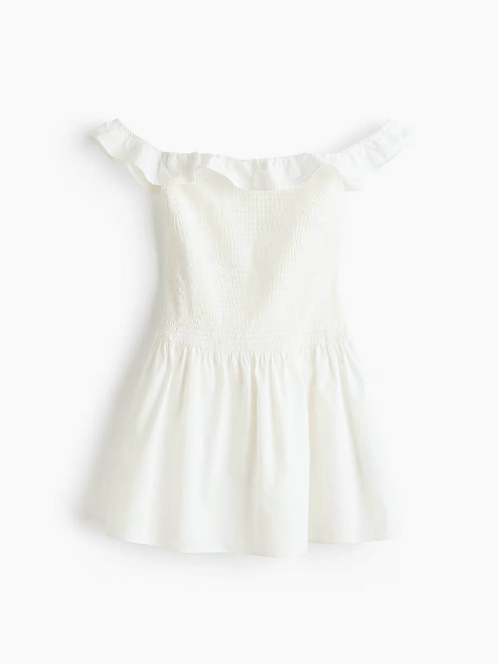 Womens White Off-Shoulder Ruffle Dress